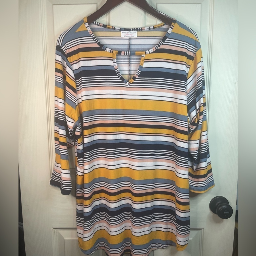 Bobbie Brookes 3/4 length sleeve‎ striped blouse.